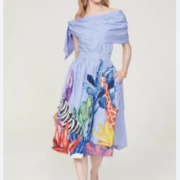 Stella Jean the Stripe over the shoulder tropical cotton Midi Dress Eu Size 42=6 - Picture 1 of 16